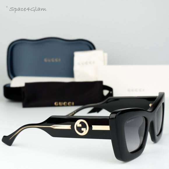 Gucci Women Sunglasses Black Crystal Grey Gradient Butterfly GG1552S 001 NEW main image 6